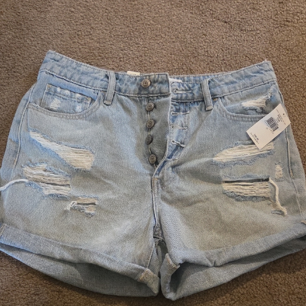 Trendy Light Blue Distressed Jean Shorts